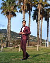 Abito taglio smoking bordeaux damasco